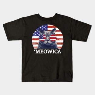 Meowica Cat 4th of July American Flag / Independence Day Kids T-Shirt